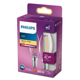 PHILIPS Ampoule LED E14 Flamme Filement Blanc-chaud 40W x2 x2
