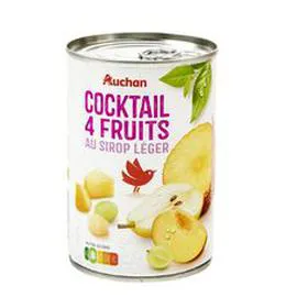 AUCHAN Cocktail de 4 fruits au sirop léger 410g