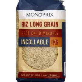 MONOPRIX Riz long grain incollable prêt en 10 minutes 1kg