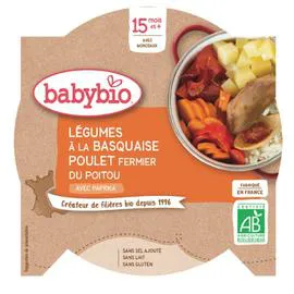 BABYBIO Assiette légumes à la basquaise poulet fermier paprika bio dès 15 mois 260g