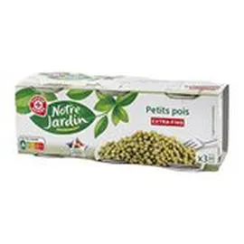 MARQUE REPÈRE, NOTRE JARDIN Petits pois A l'étuvée -Extra fins 3x140g