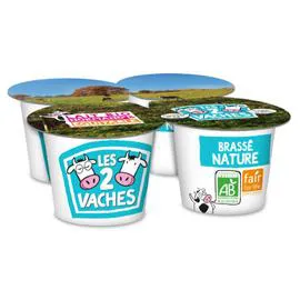 LES 2 VACHES Yaourts nature brassé Bio 4x115g