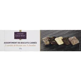 MONOPRIX GOURMET Assortiment de biscuits carrés aux 3 chocolats, 5 variétés 125g
