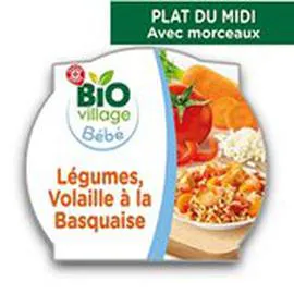 MARQUE REPÈRE, BIO VILLAGE Assiette 15 mois Legumes volaille basquaise 250g