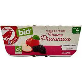 AUCHAN BABY BIO Petit pot dessert pomme pruneau banane dès 4 mois 4x100g