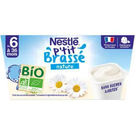 NESTLÉ, P'TIT BRASSÉ Desserts bébé dès 6 mois sans sucres ajoutés bio 4x90g