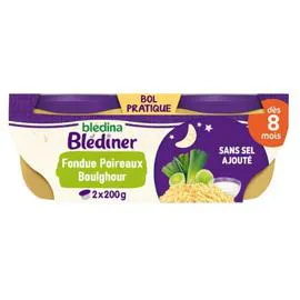 BLÉDINA, BLÉDÎNER Plat bébé dès 8 mois fondue de poireaux boulghour 2x200g