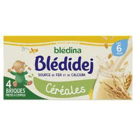 BLÉDINA, BLÉDIDEJ Lait et céréales bébé dès 6 mois saveur céréales 4x250ml