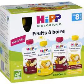 HIPP BIOLOGIQUE Gourdes multipack Bio 2 Variétés - Dès 8 mois. 8x90ml