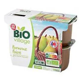 MARQUE REPÈRE, BIO VILLAGE Dessert fruitier Pomme poire Bio 4x100g