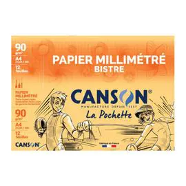CANSON Papier Millimétré A4 90Gr/M², 12 Feuilles x12