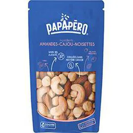 PAPAPÉRO Amandes, noix de cajou, noisettes grillées sans sel & sans matière grasse 100g