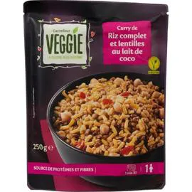 CARREFOUR VEGGIE Riz micro-ondes curry & lentille lait coco 2mn 250g