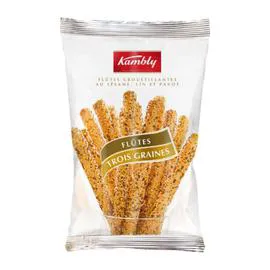 KAMBLY Biscuits apéritifs flûtes trois graines 125g