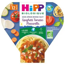 HIPP BIOLOGIQUE Plat bébé dès 12 mois spaghetti tomates mozzarella Bio 230g