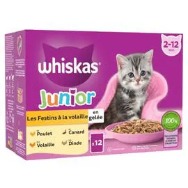 WHISKAS Pâtée pour chaton Les Festins à la Volaille en gelée 12x85g
