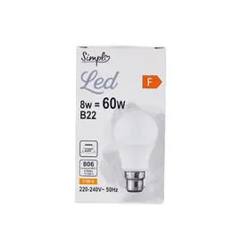 CARREFOUR SIMPL Ampoule LED B22 Standard Blanc-chaud Dépolie 60W X1 l'unité