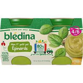 BLÉDINA Petit pot bébé 4-6 mois Épinards 2x130g