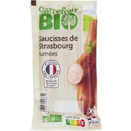 CARREFOUR BIO Saucisses bio de Strasbourg fumées 4x35g