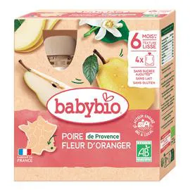 BABYBIO Gourde dessert poire et fleur d'oranger bio dès 6 mois 360g