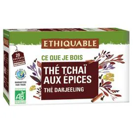ÉTHIQUABLE Thé noir tchaï aux épices Darjeeling Bio 20x1,8g