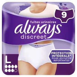 ALWAYS, DISCREET Culottes Fuites Urinaires Blanc Taille L x9