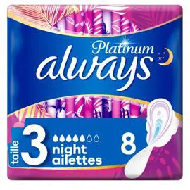 ALWAYS Serviette Hygiénique Avec Ailettes Platinium Nuit Taille 3 x8