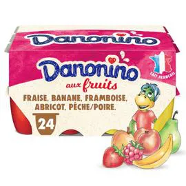 DANONE, DANONINO Petits suisses aux fruits fraise banane abricot framboise pêche/poire 24x50g