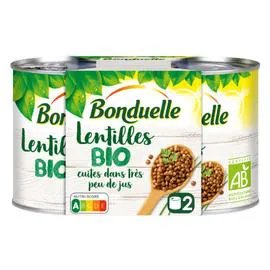 BONDUELLE Lentilles cuites dans très peu de jus Bio 2x130g