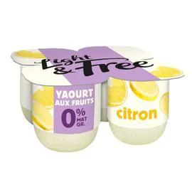 DANONE, LIGHT & FREE Yaourt citron allégé 0% MG 4x125g