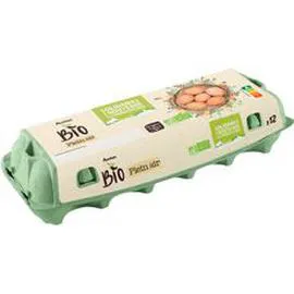 AUCHAN SOLIDAIRES BIO Oeufs de poules élevées en plein air x12