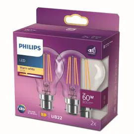 PHILIPS Ampoule LED B22 Standard Blanc-chaud Claire 60W X2 x2