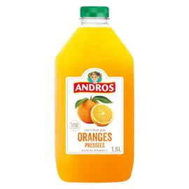 ANDROS Jus d'oranges pressées 100% pur jus sans sucres ajoutés 1,5l
