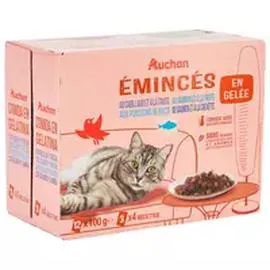 AUCHAN Sachets repas émincés en gelée aux poissons pour chat 1,2kg