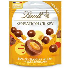 LINDT, SENSATION CRISPY Billes chocolatées céréale grillée 140g