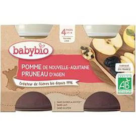 BABYBIO Compote bébé Bio 4 mois Pomme / Pruneau 2x130g