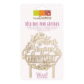 SCRAPCOOKING Cake Topper En Bois Joyeux Anniversaire l'unité