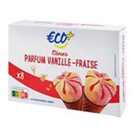 ECO+ Cônes Vanille fraise x8 512g