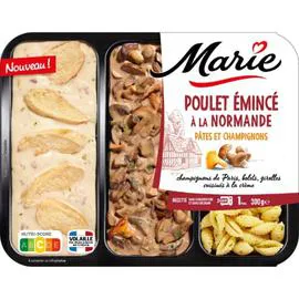 MARIE Plat Cuisiné Poulet Emincés à la Normande, Pâtes et Champignons 300g