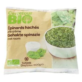 CARREFOUR BIO Epinards bio hachés à la crème 600g