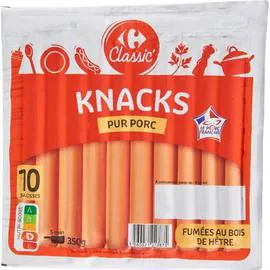 CARREFOUR CLASSIC' Knacks pur porc 10x35g