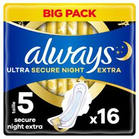ALWAYS, ULTRA Serviette Hygiénique Avec Ailettes Secure Night Extra Taille 5 x16