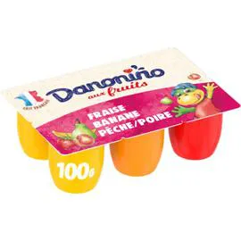 DANONE, DANONINO Petits suisses aux fruits fraise banane pêche poire 6x100g