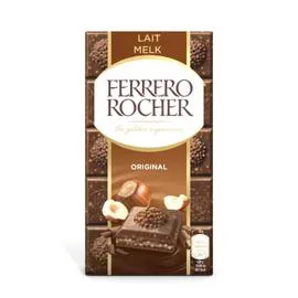 FERRERO, FERRERO ROCHER Tablette chocolat au lait fourrée noisettes 90g