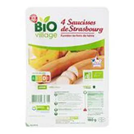 MARQUE REPÈRE, BIO VILLAGE Saucisses bio de Strasbourg - x4 180g