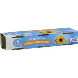 CARREFOUR Miettes de thon à l'huile de tournesol 3x52g