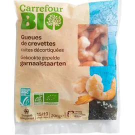 CARREFOUR BIO Queues de crevettes bio cuites décortiquées 200g