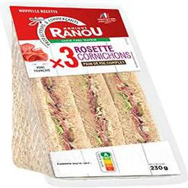 MONIQUE RANOU Sandwich pain de mie complet rosette cornichons 230g