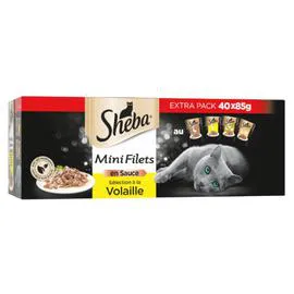 SHEBA Pâtée pour chat mini filets fraicheur en sauce sélection à la volaille 3,4kg