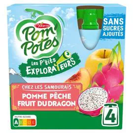 MATERNE, POM'POTES Compote Gourdes Sans Sucres Ajoutés Les P'tits Explorateurs Pomme Pêche Fruit du dragon 4x90g